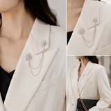 Asymmetric Star Chain Brooch - Rhinestone Double Star Pin with Layered Chains, Elegant Lapel Badge for Women Blazer Coat Dress, Silver Tone In Australia - Darrahopens