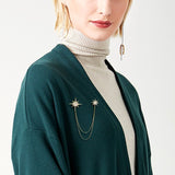 Asymmetric Star Chain Brooch - Rhinestone Double Star Pin with Layered Chains, Elegant Lapel Badge for Women Blazer Coat Dress, Gold Tone In Australia - Darrahopens
