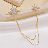 Asymmetric Star Chain Brooch - Rhinestone Double Star Pin with Layered Chains, Elegant Lapel Badge for Women Blazer Coat Dress, Gold Tone