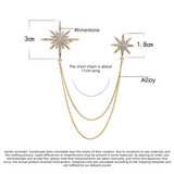 Asymmetric Star Chain Brooch - Rhinestone Double Star Pin with Layered Chains, Elegant Lapel Badge for Women Blazer Coat Dress, Gold Tone