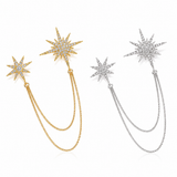 2 Pack Asymmetric Star Chain Brooch Set - Rhinestone Double Star Pins with Layered Chains, Gold and Silver Tone Elegant Lapel Badges for Women Blazer Coat Dress In Australia - Darrahopens