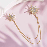 2 Pack Asymmetric Star Chain Brooch Set - Rhinestone Double Star Pins with Layered Chains, Gold and Silver Tone Elegant Lapel Badges for Women Blazer Coat Dress In Australia - Darrahopens