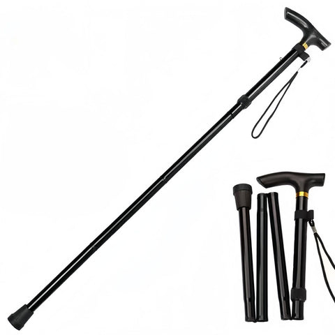 Folding Hiking Stick Black - Adjustable Aluminum Telescopic Walking Cane, 5-Height Settings 82-95cm, Lightweight Portable Trekking Pole for Seniors and Outdoors In Australia - Darrahopens