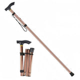 Folding Hiking Stick Brown - Adjustable Aluminum Telescopic Walking Cane, 5-Height Settings 82-95cm, Lightweight Portable Trekking Pole for Seniors and Outdoors