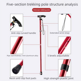 Folding Hiking Stick Brown - Adjustable Aluminum Telescopic Walking Cane, 5-Height Settings 82-95cm, Lightweight Portable Trekking Pole for Seniors and Outdoors In Australia - Darrahopens