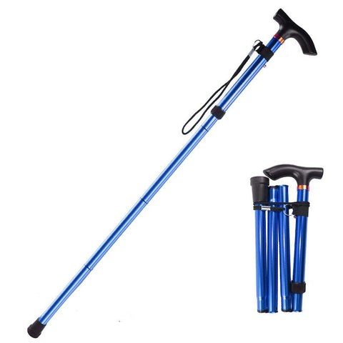 Folding Hiking Stick Blue - Adjustable Aluminum Telescopic Walking Cane, 5-Height Settings 82-95cm, Lightweight Portable Trekking Pole for Seniors and Outdoors In Australia - Darrahopens