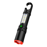 Rechargeable LED Torch with COB Work Light - 1200mAh Battery, 5 Light Modes, USB-C Charging, Zoomable Beam and Carabiner Hook for Camping