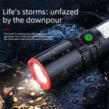 Rechargeable LED Torch with COB Work Light - 1200mAh Battery, 5 Light Modes, USB-C Charging, Zoomable Beam and Carabiner Hook for Camping
