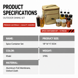Camping Spice Kit 15 Piece - Khaki Oxford Cloth Storage Bag with PET Bottles, Organised Portable Condiment Set for Camping, BBQ, Picnics and Outdoor Cooking