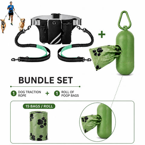 Hands Free Dog Leash Running Belt with Adjustable Bungee Lead(Mint green), Multi Pocket Outdoor Waist Bag and Free Roll of 15 Poop Bags for Walking, Jogging and Running In Australia - Darrahopens
