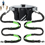 Hands Free Dog Leash Running Belt with Adjustable Bungee Lead(Fluorescent green), Multi Pocket Outdoor Waist Bag and Free Roll of 15 Poop Bags for Walking, Jogging and Running In Australia - Darrahopens
