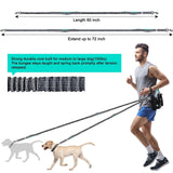Hands Free Dog Leash Running Belt with Adjustable Bungee Lead(Pink), Multi Pocket Outdoor Waist Bag and Free Roll of 15 Poop Bags for Walking, Jogging and Running