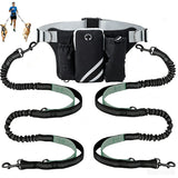 Hands Free Dog Leash Running Belt with Adjustable Bungee Lead(Gray), Multi Pocket Outdoor Waist Bag and Free Roll of 15 Poop Bags for Walking, Jogging and Running In Australia - Darrahopens