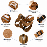 Dog Harness with Backpack and Leash Set - Size L Adjustable Breathable Mesh Pet Vest with Reflective Trim, Storage Pouch and Control Handle for Walking and Hiking