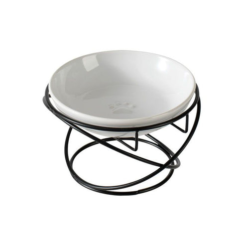 Raised Ceramic Pet Bowl with  Metal Stand White - Paw Print Cat and Dog Feeding Bowl, Removable Easy-Clean Dish with Elevated Design for Food and Water In Australia - Darrahopens