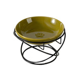 Raised Ceramic Pet Bowl with  Metal Stand Green - Paw Print Cat and Dog Feeding Bowl, Removable Easy-Clean Dish with Elevated Design for Food and Water
