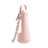Portable Dog Water Bottle with Foldable Drinking Trough - Pink 3-in-1 Pet Travel Water Dispenser with Fine Mist Spray, Food Storage and Carry Strap for Walking and Outdoor Trips