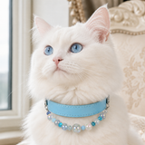 Detachable Beaded Dog Collar - Sky Blue Microfiber PU Leather, Zinc Alloy Hardware, Adjustable XL Size 36-46cm Neck, 2.5cm Wide Decorative Pet Collar for Dogs In Australia - Darrahopens