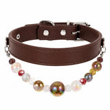 Detachable Beaded Dog Collar - Brown Microfiber PU Leather, Zinc Alloy Hardware, Adjustable M Size 26-34cm Neck, Decorative Pet Collar for Dogs In Australia - Darrahopens