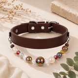 Detachable Beaded Dog Collar - Brown Microfiber PU Leather, Zinc Alloy Hardware, Adjustable M Size 26-34cm Neck, Decorative Pet Collar for Dogs In Australia - Darrahopens