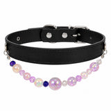 Detachable Beaded Dog Collar - Black Microfiber PU Leather, Zinc Alloy Hardware, Adjustable S Size 20-28cm Neck, Decorative Pet Collar for Small Dogs
