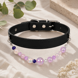 Detachable Beaded Dog Collar - Black Microfiber PU Leather, Zinc Alloy Hardware, Adjustable XL Size 36-46cm Neck, 2.5cm Wide Decorative Pet Collar for Dogs In Australia - Darrahopens