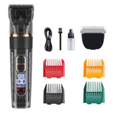 Rechargeable Pet Hair Clippers Black - 2000mAh Dog and Cat Grooming Trimmer with Transparent Housing, Smart Digital Display, Adjustable Cutting Length and Guide Combs In Australia - Darrahopens