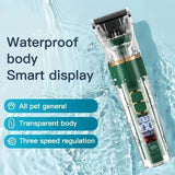 Rechargeable Pet Hair Clippers Green - 2000mAh Dog and Cat Grooming Trimmer with Transparent Housing, Smart Digital Display, Adjustable Cutting Length and Guide Combs In Australia - Darrahopens