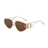 Women's Cat Eye Sunglasses - Gold Metal Frame with Brown PC Lenses, Adjustable Silicone Nose Pads, Retro Fashion Eyewear for Driving, Travel and Outdoor Wear
