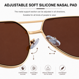 Women's Cat Eye Sunglasses - Gold Metal Frame with Brown PC Lenses, Adjustable Silicone Nose Pads, Retro Fashion Eyewear for Driving, Travel and Outdoor Wear