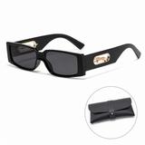 Rectangle Sunglasses with Leopard Detail - Black PC Frame, Grey Tinted Lenses, Unisex Fashion Eyewear with Black Glasses Storage Pouch In Australia - Darrahopens