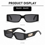 Rectangle Sunglasses with Leopard Detail - Black PC Frame, Grey Tinted Lenses, Unisex Fashion Eyewear with Black Glasses Storage Pouch In Australia - Darrahopens