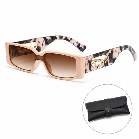 Rectangle Sunglasses with Leopard Detail - Pink frame PC Frame, Unisex Fashion Eyewear with Black Glasses Storage Pouch In Australia - Darrahopens