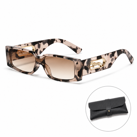 Rectangle Sunglasses with Leopard Detail - Leopard print frame, Unisex Fashion Eyewear with Black Glasses Storage Pouch In Australia - Darrahopens