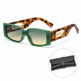 Rectangle Sunglasses with Leopard Detail - Green frame PC Frame, Unisex Fashion Eyewear with Black Glasses Storage Pouch In Australia - Darrahopens