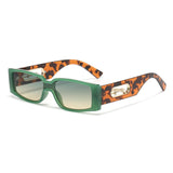 Rectangle Sunglasses with Leopard Detail - Green frame PC Frame, Unisex Fashion Eyewear with Black Glasses Storage Pouch