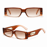 Rectangle Sunglasses with Leopard Detail - Gradient brown PC Frame, Unisex Fashion Eyewear with Black Glasses Storage Pouch In Australia - Darrahopens