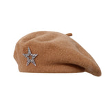 Women's Wool Blend Beret Hat - Khaki French Style Painter Cap with Sparkling Rhinestone Star Detail, Soft Knit Fashion Headwear for Autumn and Winter In Australia - Darrahopens