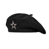 Women's Wool Blend Beret Hat -Black French Style Painter Cap with Sparkling Rhinestone Star Detail, Soft Knit Fashion Headwear for Autumn and Winter In Australia - Darrahopens