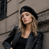 Women's Wool Blend Beret Hat -Black French Style Painter Cap with Sparkling Rhinestone Star Detail, Soft Knit Fashion Headwear for Autumn and Winter In Australia - Darrahopens