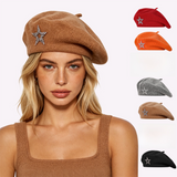 Women's Wool Blend Beret Hat -Black French Style Painter Cap with Sparkling Rhinestone Star Detail, Soft Knit Fashion Headwear for Autumn and Winter In Australia - Darrahopens