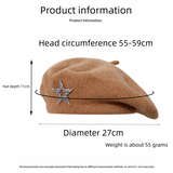 Women's Wool Blend Beret Hat -Black French Style Painter Cap with Sparkling Rhinestone Star Detail, Soft Knit Fashion Headwear for Autumn and Winter
