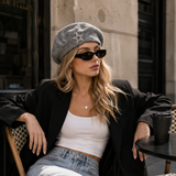 Women's Wool Blend Beret Hat - Gray French Style Painter Cap with Sparkling Rhinestone Star Detail, Soft Knit Fashion Headwear for Autumn and Winter In Australia - Darrahopens