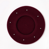Women's Wool Blend Beret Hat -Burgundy French Style Painter Cap with Scattered Rhinestone Details, Soft Knit Vintage Fashion Headwear In Australia - Darrahopens