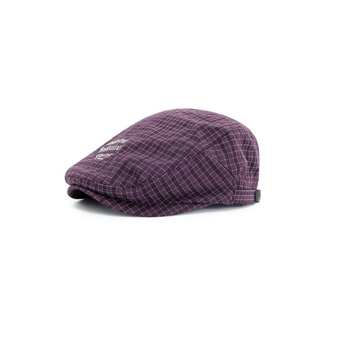 Women's Plaid Flat Cap - Purple Check Newsboy Painter Hat, Adjustable Double Snap Design, Short Brim Vintage Casual Cap for Everyday Streetwear In Australia - Darrahopens