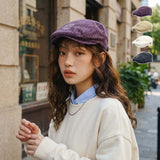Women's Plaid Flat Cap - Purple Check Newsboy Painter Hat, Adjustable Double Snap Design, Short Brim Vintage Casual Cap for Everyday Streetwear In Australia - Darrahopens