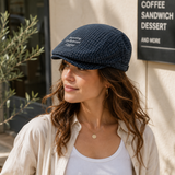Women's Plaid Flat Cap - Navy Blue Check Newsboy Painter Hat, Adjustable Double Snap Design, Short Brim Vintage Casual Cap for Everyday Streetwear In Australia - Darrahopens