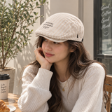 Women's Plaid Flat Cap - Beige Check Newsboy Painter Hat, Adjustable Double Snap Design, Short Brim Vintage Casual Cap for Everyday Streetwear In Australia - Darrahopens