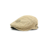 Women's Plaid Flat Cap - Khaki Check Newsboy Painter Hat, Adjustable Double Snap Design, Short Brim Vintage Casual Cap for Everyday Streetwear