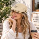 Women's Plaid Flat Cap - Khaki Check Newsboy Painter Hat, Adjustable Double Snap Design, Short Brim Vintage Casual Cap for Everyday Streetwear